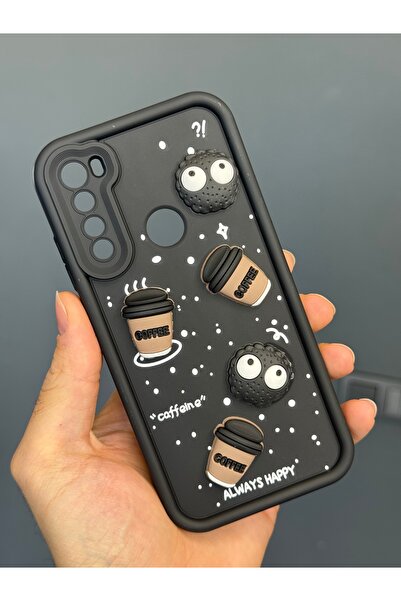 Fibaks Redmi Note 8 Case Designed Patterned Camera Protection Coffee Cookie Black Soft Silicone Cover