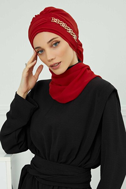 Aisha's Design تصميم عمامة جاهزة من الشيفون مع إكسسوارات ذهبية، HT-28، HT-28،...
