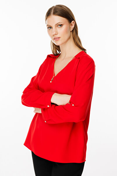 Ekol V-Neck Chain Decorated Blouse