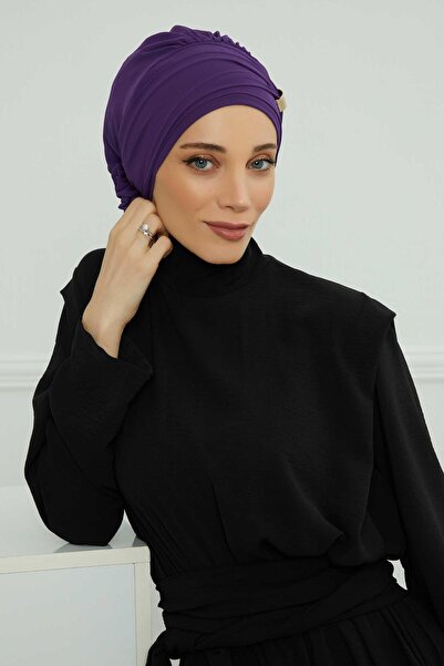 Aisha's Design Chiffon Ready-Made Turban with Accessories,Ht-95S,Ht-95S,Purple