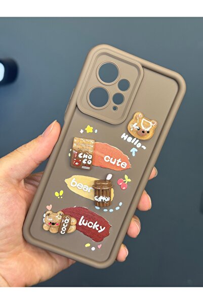 Fibaks Redmi Note 12 4g Case Designed Patterned Camera Protection Teddy Bear Brown Color Soft Silicone Cover