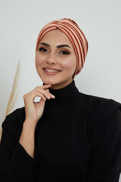 Aisha's Design Hijab Pleated Velvet Bonnet - B-13K