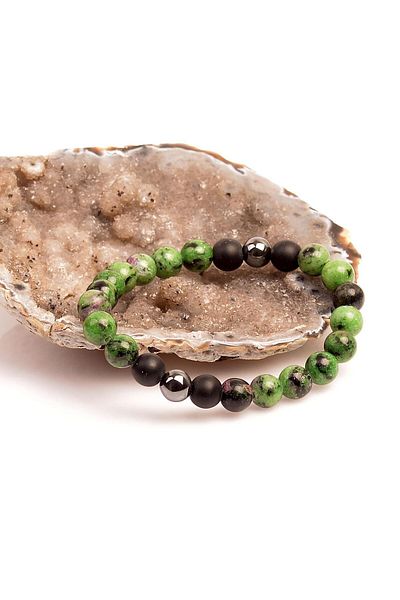 Taş Sandığı Anyolite Stone Bracelet (8 mm) - with Hematite and Obsidian Stone