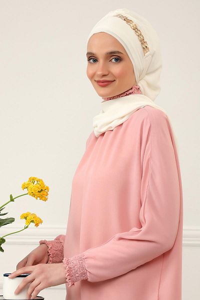 Aisha's Design عمامة شيفون جاهزة - إكسسوار ذهبي، تصميم، HT-28، HT-28