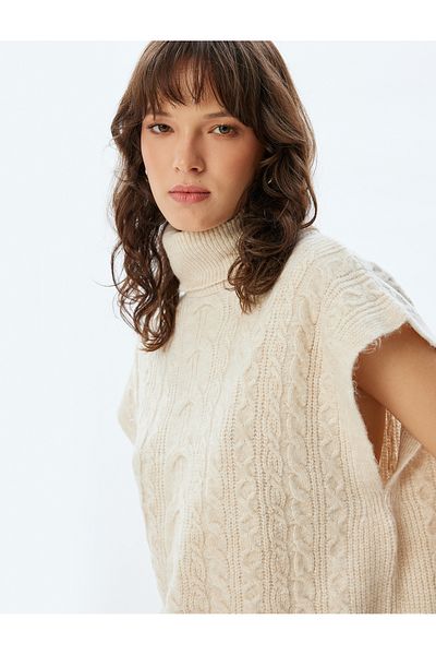 Koton Textured Sleeveless Turtleneck Hair Knitted Sweater
