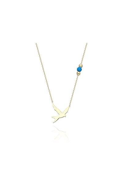 FasekGold Gümüş Kolye - 925 Ayar Gümüş Kolye -Kuş Motifli Firuze Taşlı Spor G...
