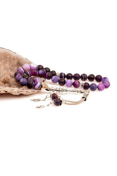 Taş Sandığı Purple Color Matte Agate Stone Rosary - 8 Mm