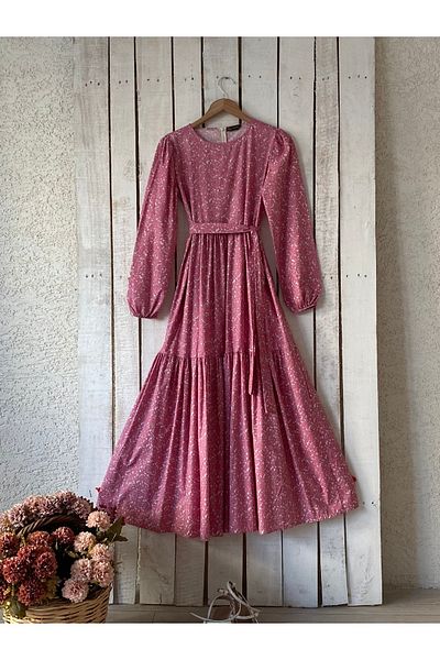 KÜÇÜĞÜM BUTİK Rochie cu straturi din poplin crocant roz Hijab