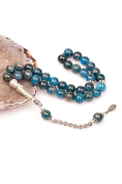 Taş Sandığı 8 Mm Apatite Stone Silver Rosary