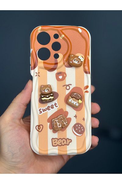 Fibaks حافظة متوافقة مع Redmi 12 4G مصممة بنمط حماية الكاميرا على شكل دمية دب بسكويت ملون من السيليكون