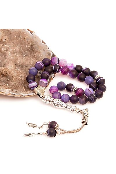 Taş Sandığı Purple Color Matte Agate Stone Rosary - 8 Mm