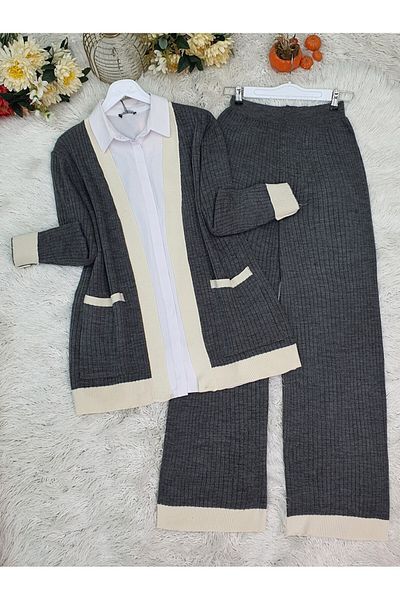 Modamorfo Double Pocket Ribbed Knitwear Set - Smoked