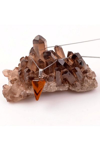 Taş Sandığı Tiger Eye Stone Detailed Cone Necklace