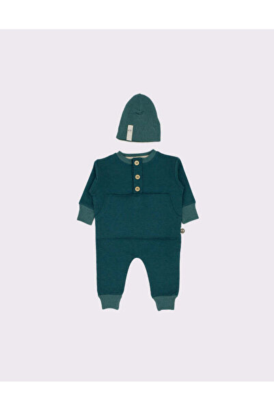 rg kidsstore Bebek Önü Kanguru Cepli ve Düğmeli Tulum-Bere 2'li Set