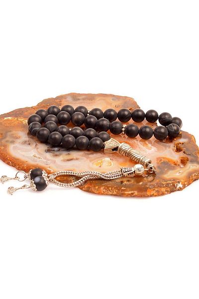 Taş Sandığı Black Matte Agate Stone Rosary - 8 Mm