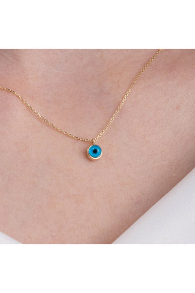 FasekGold Gümüş Kolye - Mavi Nazar Boncuğu Göz Sade 925 Ayar Gümüş Kolye - Na...