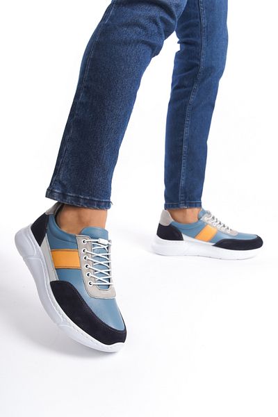 Mubiano Pantofi sport și pantofi sport din piele naturală pentru bărbați, albastru denim -mbknt-ktm