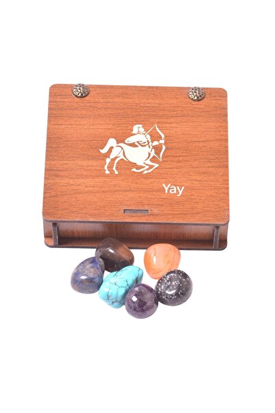 Taş Sandığı Yay Burcu Doğal Taş Seti - Ahşap Kutulu