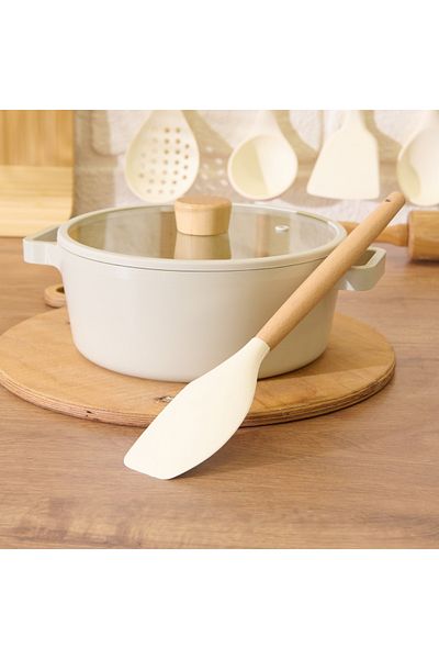 MİEN Silicone Side Spatula - Mien Bamboo Handle, White / Brown