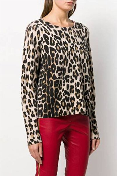 Escada Leopar Desenli Bisiklet Yaka Yün Triko Kazak