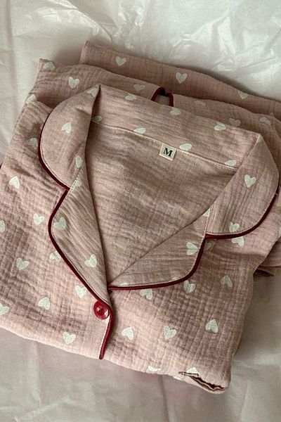PEMBİŞ HOMEWEAR Beatiful Krinkıl Angel's Heart Knitted Special Fabric Pajama Set