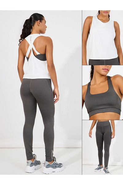 Styli Pack of 3 - Reflective Twist Back Tank, Cross Over Strap Sports Bra & Leggings Set