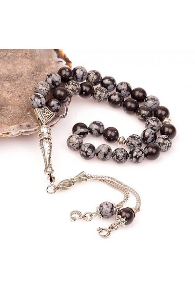 Taş Sandığı Obsidian Stone Rosary - 8 Mm / Snowflake Obsidian