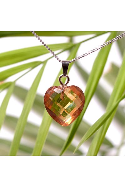 Taş Sandığı Synthetic Zultanite Stone Heart Necklace - Color Changing Product According to Light