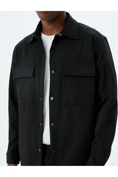 Koton Μπουφάν από Viscose Blended Shirt - Pocket Detail, Button and Flap