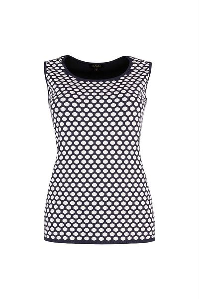 Escada Polka Dot Patterned Sleeveless Navy Blue Sweater