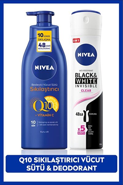 NIVEA Kadın Sprey Deodorant Black&white Clear 150ml, Q10 Sıkılaştırıcı Ve Nem...