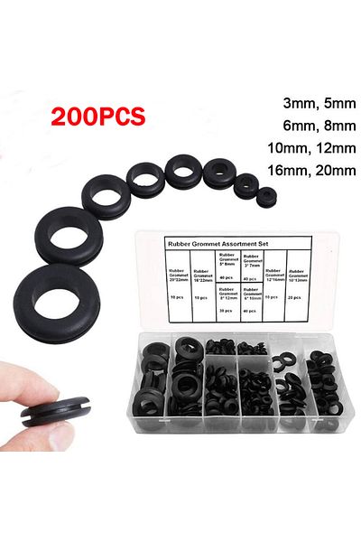 Choice 200pcs 3/5/6/8/10/12/16/20mm Rubber Seal Ring Oil Sealing Grommet Gasket for Protect Wire Cable H...