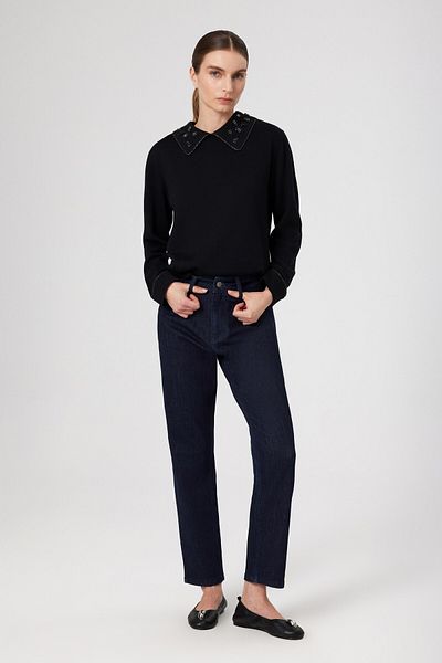 Mısırlı Pantaloni de jeans de damă cu talie înaltă albastră