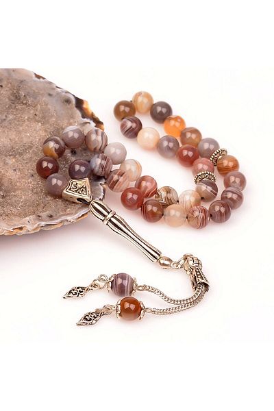 Taş Sandığı Botswana Agate Stone Rosary (8 mm)
