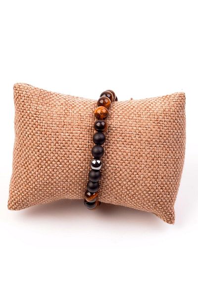 Taş Sandığı Tiger Eye Stone Bracelet - Three Stones - 8 Mm