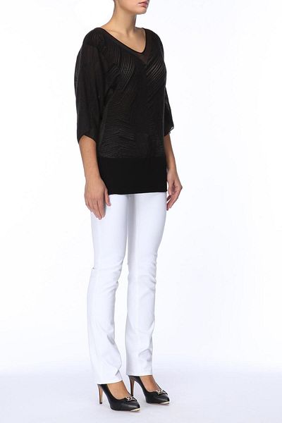 Escada Bat Sleeve Patterned V-Neck Long Sweater