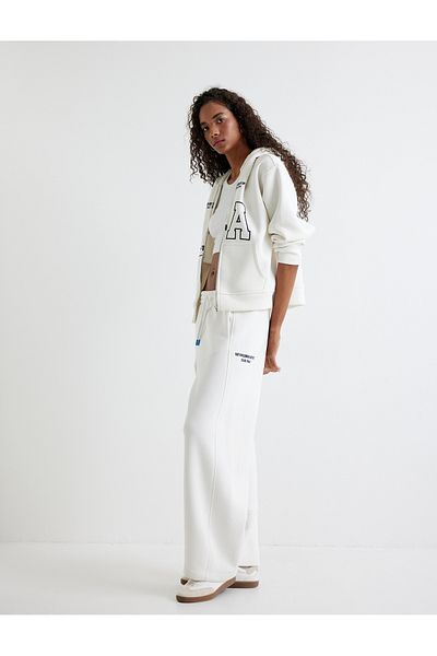 Koton Three Thread Raised Loose Straight Leg Tie Waist Pocket Sweatpants Trousers