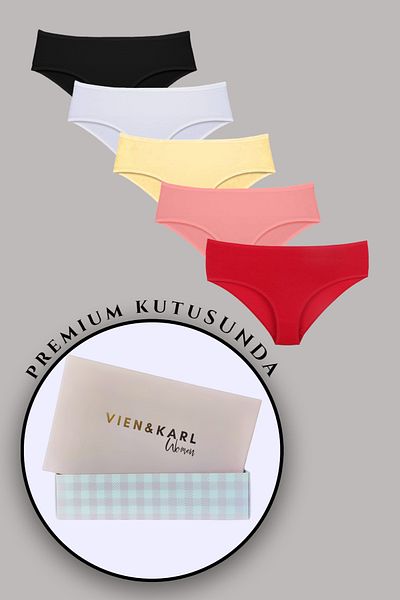 Vien&Karl 5 τμχ Έγχρωμο Hipster Panty Premium σε κουτί - Μαύρο Λευκό Κόκκινο Dusty Rose Yellow
