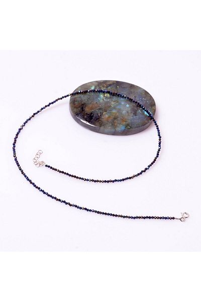 Taş Sandığı Black Spinel Stone Silver Necklace - 2 Mm Very Thin
