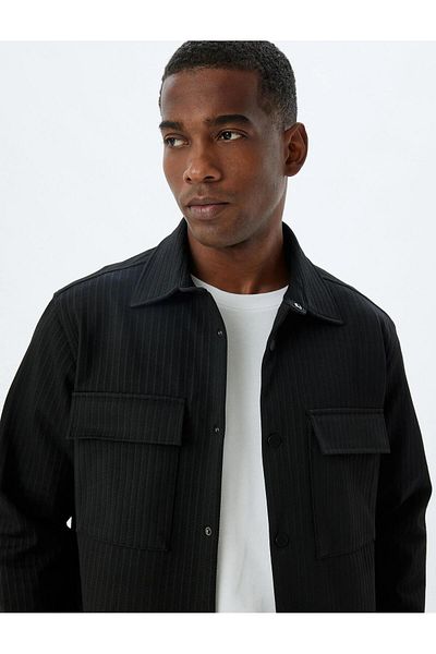 Koton Μπουφάν από Viscose Blended Shirt - Pocket Detail, Button and Flap