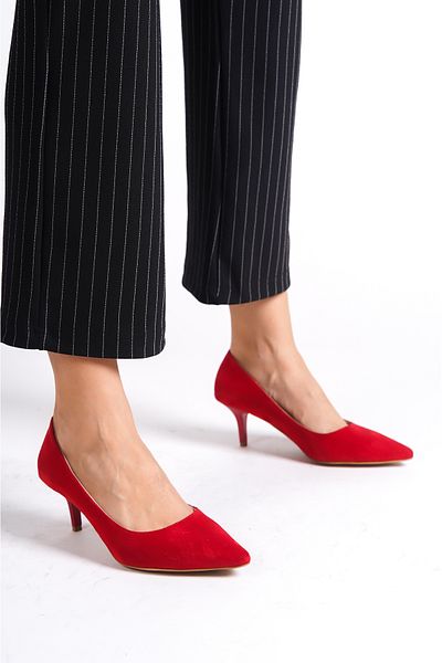 Mubiano Mbhrns977-kr Women's Suede Thin 6 Cm Heeled Red Stiletto & Heeled Shoes