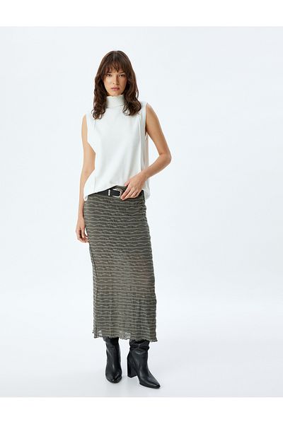 Koton Semi Sheer Lined Midi Length Pencil Skirt