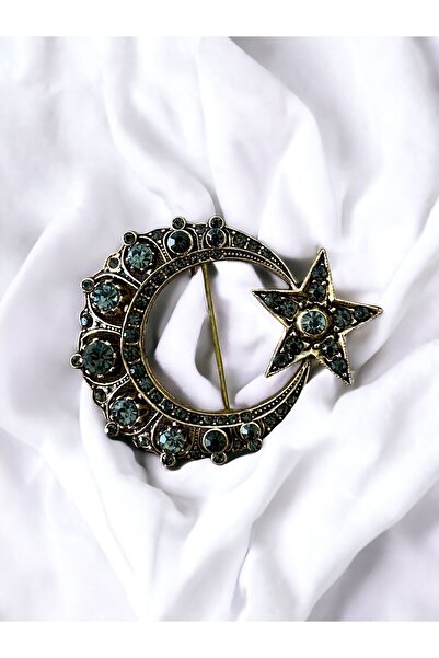 FAYRA ACCESSORIES Black Diamond Elmas Montür Ay Yıldız Broş
