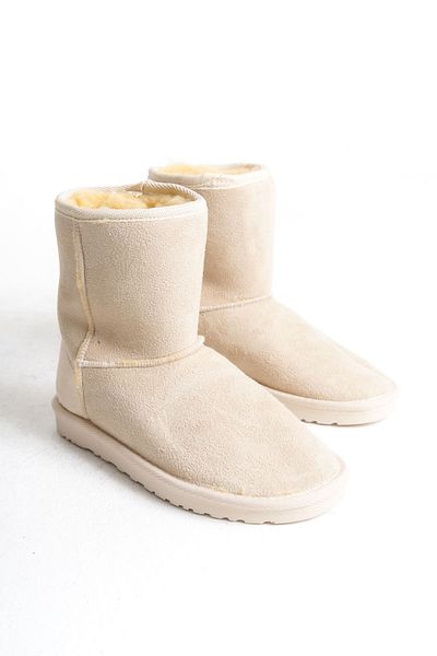 COCCO CROSS Selina Women's Suede Boots - Laceless, Fur Inside, Flat Sole, Kt Cream