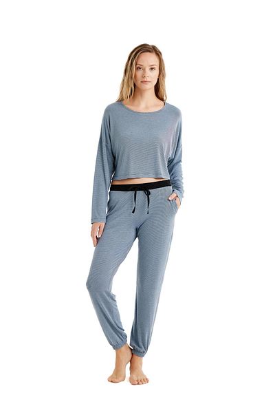Blackspade Women's Long Sleeve Blue Viscous Pajamas Suit C8T7N4O06