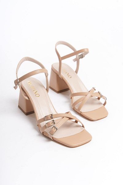 Mubiano MBHRN502-N Pantofi cu toc nud pentru femei, cu cataramă cu spatele deschis