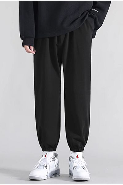 DARK AND BRIGHT Men's Loose Fitting Casual Pants Elastic Waist and Leg Cotton Fabric
