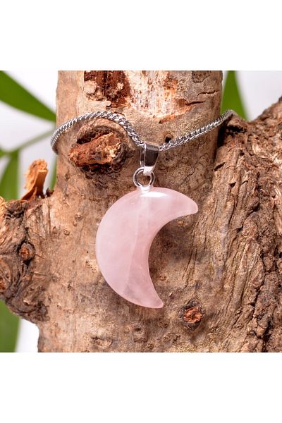 Taş Sandığı Moon Shaped Pink Quartz Stone Necklace - Small Size