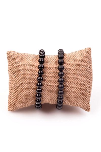 Taş Sandığı Two Obsidian Stones Bracelet - 8 mm