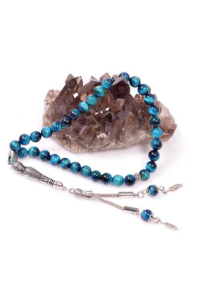 Taş Sandığı Blue Tiger Eye Stone Rosary - 8 Mm (Colored Product)